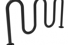 A black bike rack with 3 waves and a white background.